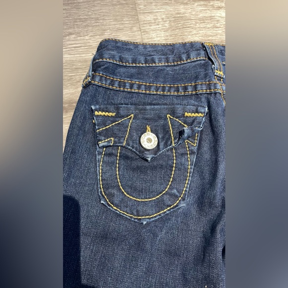 Vintage True Religion Jeans Snap Pocket Low Rise No Stretch Sz 26 Dark Blue USA - Picture 2 of 14